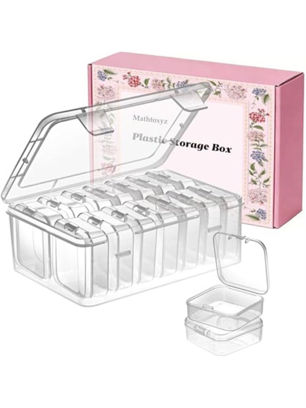 14 Piece Clear Bead Organizer Storage Box Mini Plastic Craft Jewelry Containers